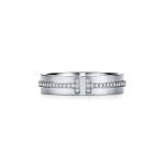 Tiffany & Co. T serijos deimantu puo&scaron;tas siauras 18K baltas auksas žiedas Vyri&scaron;ki žiedai GRP09674 4.5
