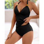 Vienspalvis bikini gilios V formos dviejų dalių rinkinys maudymosi kostiumėlis moterims tropiniai maudymosi drabužiai pakeliantis krūtinę auk&scaron;tu liemeniu moteri&scaron;kas brazili&scaron;kas bikinis paplūdimio drabužiai S juoda