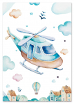 Plakat do pokoju dziecka helikopter samolot 21x29,7 cm A4