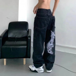 Harajuku hiphopo raidžių termo spausdintos tiesios kelnės Y2K vasaros naujos gatvės roko aprangos vyrams laisvos plačios kojos retro džinsai madingi S juoda