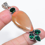 Natural Picture Jasper, Diopside 925 Sterling Silver Jewelry Pendant 2.99 h1w33