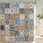 Bohemi&scaron;ko stiliaus du&scaron;o užuolaidos Mandala Boho gėlės ir augalai spausdinimas Vonios užuolaidos Vandeniui atspari poliesterinė vonios užuolaida W180xH200cm