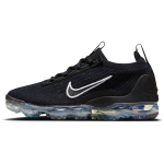 Nike Air VaporMax 2021 Flyknit Juodi ta&scaron;kuoti moteri&scaron;ki sportbačiai Metalinis sidabras Baltas DC4112-002 38.5