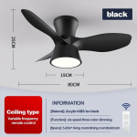 32 DC variklio lubų ventiliatorius su &scaron;viesa, 6 greičių reguliuojamas elektrinis lubų ventiliatorius, &scaron;viesos dažnio keitimo LED ventiliatoriaus lempa 32 inch【Black】-B1