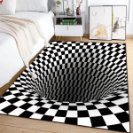 3D Sukūrio Iliuzijos Juodai Baltas Kilimas Miegamojo Grindų Kilimėlis Abstraktus Geometrinis Optinės Apgaulės Kilimas Neslystantis Svetainės Dekoravimas 70x100cm (28x39in)