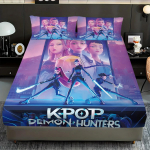 3 vnt. K-Pop Demono Medžiotojai Spausdintas paklodžių rinkinys be gumos, priglundantis Daug dydžių Mink&scaron;tas lovos uždangalas Miegamojo patalynės dekoravimas Skalbiamas ma&scaron;inoje EU Single(135*200cm)3pcs