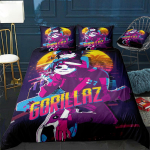 Muzikinės grupės Gorillaz patalynės komplektas Anime antklodės užvalkalai Dvigulė lova Viengulė lova Patalynės antklodės užvalkalas Animacinis vaikų patalynės komplektas namams AU Single(140*210cm)3pcs