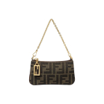 FENDI Baguette Rankinė Pilnai Spausdinta FF Monogramos Audinio Mini Krep&scaron;ys Per Petį Moteri&scaron;ko Stiliaus Ruda Basic Set (Bag+Dust Bag)