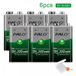 PALO 9V 6F22 300mAh Ni-mh Ni Mh įkraunama kvadratinė baterija, skirta RC malūnsparnio mikrofonui, metalo ie&scaron;kikliui 9 voltų karūnėlė