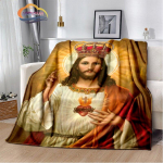 Religinio Jėzaus ka&scaron;myro antklodė 3D spausdinta Kristaus lovatiesė Flanelinė antklodė Mergelė Marija -Jėzus serijos patogi namų antklodė 130x150cm