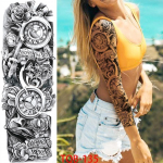 1 vnt., 480*170 mm, visos rankos laikina tatuiruotė lipdukas, rankovė, vyri&scaron;ka, moteri&scaron;ka, mada, seksuali netikra tatuiruotė Vilko liūto tigro pie&scaron;imo tatuiruotė Kaukolės angelo tatuiruotė TQB-135