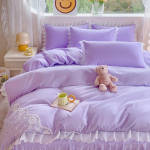 Skalbta medvilnė keturių dalių rinkinys Princess Wind nėrinių lovos sijonas antklodės užvalkalas Vienspalvis poliruotas patalynė 1.5m bed violetinė