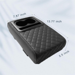 Automobilio centrinės konsolės porankio pagalvėlė su 2 puodelių laikikliu PU odinis porankio padas Ne&scaron;iojami automobilio porankio pagalvės užvalkalai juoda