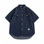 Japoni&scaron;kas Retro Mados Prekės Ženklas Vasariniai Laisvi Džinsiniai Mar&scaron;kiniai Trumpomis Rankovėmis Meninis Jaunimo Darbo Drabužių Mar&scaron;kiniai Vyri&scaron;ka ir Moteri&scaron;ka Daugiasluoksnė Striukė M tamsiai mėlyna spalva