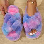 &bdquo;Crisscross Fluffy&ldquo; &scaron;iltos &scaron;lepetės, mink&scaron;tu padu atviru, mink&scaron;tu pliu&scaron;iniu pamu&scaron;alu, jaukūs batai, neslidžios &scaron;lepetės ant grindų, žiemai ir rudeniui 42-43 violetinė