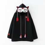 Scione Japoni&scaron;ki Mieli Moteri&scaron;ki Džemperiai Harajuku Kawaii Lapių Ausytės Su Gobtuvu Sakura Velvetinis Puloveris Vir&scaron;ūnės S juoda