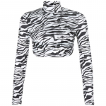 &bdquo;Animal Zebra Print&ldquo; be nugarų apkarpyti mar&scaron;kinėliai, moteri&scaron;ki seksualūs mar&scaron;kinėliai ilgomis rankovėmis Moteri&scaron;ki madingi apkarpyti vir&scaron;utiniai mar&scaron;kinėliai mar&scaron;kinėliai Gatvės drabužiai S juoda