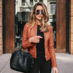 Moteri&scaron;ka pavasario rudens PU striukė su užtrauktuku, odinė madinga trumpi ploni, tvirti megztinio kostiumo vir&scaron;ūnės S oranžinė