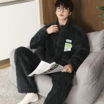 M-8XL Didelio dydžio pižamos Vyri&scaron;kas žieminis koralų vilnos &bdquo;Heavy Plus&ldquo; aksominis užtrauktukas kardiganų pižama vienspalvis &scaron;iltas namų priežiūros kostiumas 3XL