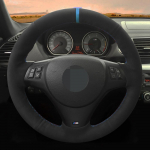 &bdquo;Pasidaryk pats&ldquo; rankomis susiūtas juodos zom&scaron;os automobilio vairo dangtis, skirtas BMW M Sport M3 E90 E91 E92 E93 E87 E81 E82 E88 X1 Blue Thread