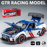 1/22 Scale GTR Racing Diecast Automobilių modelio žaislas, traukiama atgal žaislinė transporto priemonė su garsu ir &scaron;viesa vaikams, mažiems berniukams, mergaitėms, dovanų kolekcija 1/22-19.8x8.5x6cm balta
