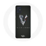 Coque pour Samsung Galaxy A71 Vikings S&eacute;rie Saison 6 logo V Ep&eacute;e Gris Fond Noir