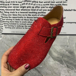 Madingi moteri&scaron;ki batai, Rhinestone moteri&scaron;ki priežastiniai plok&scaron;ti bateliai, plius dydžio moteri&scaron;ki mokasinai, blizgučiai, užsegami, moteri&scaron;ki batai, 2024 m. naujas stilius 43 raudona