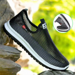 Summer Men's Mesh Shoes Men's Comfortable Breathable Flyweave Casual Shoes Breathable Soft Sole Running Fitness Non-Slip Shoes 44 juoda