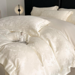Prabangus vasarinis žakardinis plautas tencelio ir liocelio &scaron;ilko patalynės komplektas - &scaron;ilkinis nuogas antklodės užvalkalas (3 dalių) 1.2m Sheet Style 3-Piece Set [Duvet 150x200]