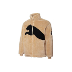 Puma Vyri&scaron;kas smėlio spalvos Sherpa vilnos &scaron;varkas su dideliu juodu logotipu, pilnas užtrauktukas, laisvalaikio vir&scaron;utinis drabužis 848418-20 M black