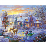 Deimantinis siuvinėjimas Sniego elnias Kalėdų peizažas Deimantinis dažymas kryželiu pilnas apvalus namų dekoras 20X30CM