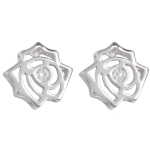 Les Tr&eacute;sors De Lily [Q2889] - Boucles argent 'Rosa Romantica' blanc argent&eacute; (rhodi&eacute;) - 9x9 mm balta
