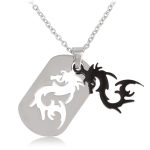 Les Tr&eacute;sors De Lily [Q7365] - Collier acier 'Dragon' noir / argent&eacute; - 32x19 mm juoda