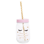 Les Tr&eacute;sors De Lily [R0000] - Mason jar verre 'Diva - Yeux Endormis' rose (Mieux vaut arriver en retard que moche) - 13x8 cm ry&scaron;kiai rožinė