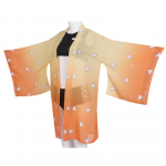Naujas Demon Slayer Cosplay Kimetsu No Yaiba Kamado Tanjirou Cosplay dviejų dalių maudymosi kostiumėlis V formos i&scaron;kirpte su permatomu kimono megztiniu M oranžinė