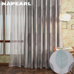 I&scaron;skirtinių NAPEARL lapų spausdinimo rinkinys i&scaron; tiulio užuolaidų / 70%+ langų užtemdančios užuolaidos žiedo tipas Svetainės miegamojo kambario &scaron;e&scaron;ėliai permatoma užuolaida A Set W150cm x L270cm pilka