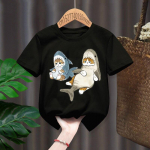 Mieli ryklio katės pie&scaron;iniai Vaiki&scaron;ki mar&scaron;kinėliai Vaikams Kūdikių Kawaii Drabužiai berniukams Mergaičių vir&scaron;utinės dovanos Dovanos Madingi mar&scaron;kinėliai R formos i&scaron;kirpte 110cm juoda
