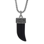 Les Tr&eacute;sors De Lily [R4926] - Collier cr&eacute;ateur artisanal acier 'Corne' noir argent&eacute; (onyx) - 33x15 mm (Corne)