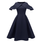Moteri&scaron;ka &scaron;e&scaron;tojo de&scaron;imtmečio vintažinė suknelė su i&scaron;ky&scaron;uliu, vidutinio dydžio, A linijos &scaron;alto pečių juostos satino eleganti&scaron;ka vestuvių svečių vakaro vakarėlio kokteilių apranga S-2XL L tamsiai mėlyna spalva