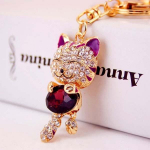 Smile Cat Crystal Rhinestone raktų pakabukas raktų laikiklis piniginės krep&scaron;ys, skirtas automobilinių Kalėdų dovanų raktų pakabukams 2017 Brand Key Chain ZHH2745/sm smėlis