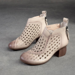 &bdquo;Johnature Hollow Out&ldquo; batai, apvalūs, orui pralaidūs nugaros užtrauktukai Natūralios odos sandalai Retro vidutinio pakulno moteri&scaron;ki batai 36 smėlis