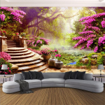 Violetinių gėlių mi&scaron;ko dideli tapetai, retro stiliaus 3D nuimama sienų tapyba miegamojo svetainei vaikų kambariui 200 cm(W) x 140 cm(H)