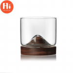 Sveiki, 120 ml permatomas kalnų viskio stiklas su mediniu pagrindu kar&scaron;čiui atsparus alaus stiklas Vyno vandens arbatos puodelio rinkinys Baro gėrimų rinkinys