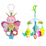 Vežimėlio žaislai ir žaislai automobilinėje kėdutėje kūdikiams su dantukais, kabantys vežimėlio mažylių segtukai ant žaislų, mink&scaron;ti pliu&scaron;iniai žaislai berniukams ir mergaitėms 3&ndash;12 mėn.