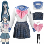 Anime Danganronpa Maizono Sayaka Cosplay Kostiumas Mokyklinė Uniforma Žydus Perukas Mar&scaron;kiniai Sijonas Kojinės Apranga Helovino Karnavalo Drabužiai XL-(Costume+Wig)