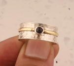 Juodo onikso sukamasis žiedas, Dviejų atspalvių žiedas, Meditacinis žiedas, Žiedas ant nyk&scaron;čio, Sidabriniai papuo&scaron;alai, Dizainerio žiedas, Sukamasis žiedas, Unisex papuo&scaron;alai 6