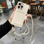 Crossbody Wallet Card Slot Skystas silikoninis dėklas, skirtas iPhone 15 14 13 12 11 Pro Max 15 14 Plus XS Max XR X 6 6s 7 8 Plus Lanyard Rope Mink&scaron;tas dangtelis iPhone 6/6s/7/8/SE 2020 balta