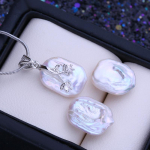 LSOOYH natūralūs gėlo vandens dideli barokiniai perlų karoliai, kvadratiniai pakabukai, madingi auskarai moterims perlų papuo&scaron;alų rinkiniai balta