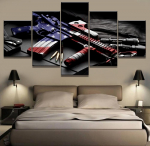 5 dalių HD spaudas Didelis ginklo ir Amerikos vėliavos plakatas Cuadros Paveikslai ant drobės Sienų menas namų dekoracijoms Sienų dekoras Be rėmo 20x35cm*2 20x45cm*2 20x55cm*1