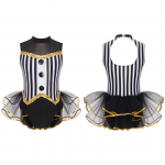 Kids Girls Sleeveless Sparkly Dance Leotard Halloween Ballet Gymnastics Leotard with Tutu skirt Fancy Dance Costume 5-6 Years juoda